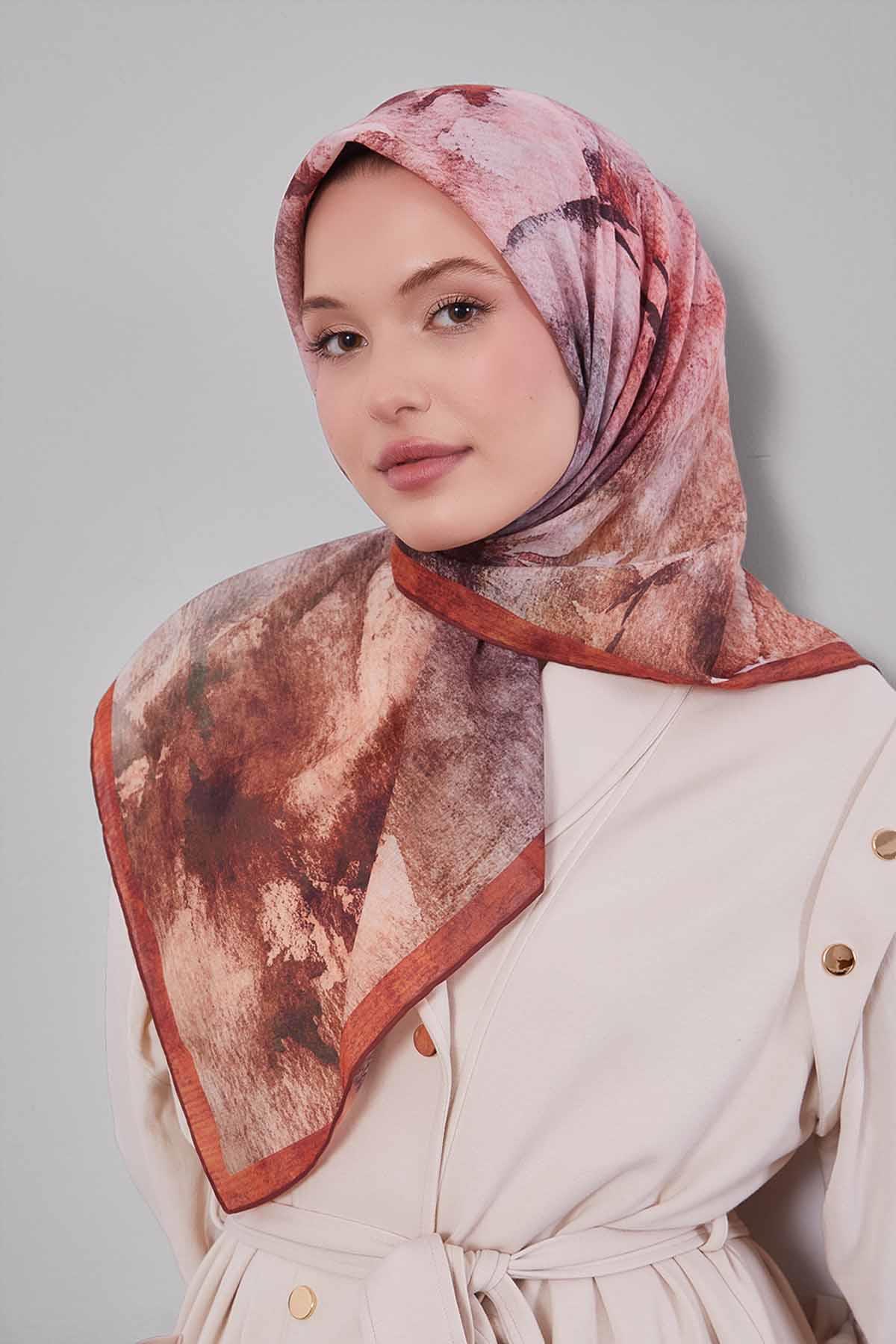 Fivescarf Turuncu Soyut Desen Silk Coton Eşarp
