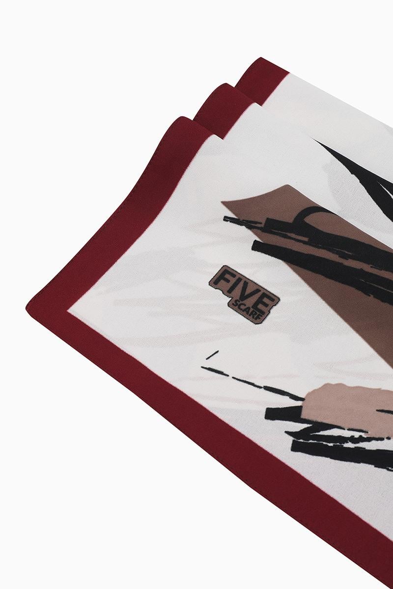 Fivescarf Vişne Gölge Desen Krep Şal