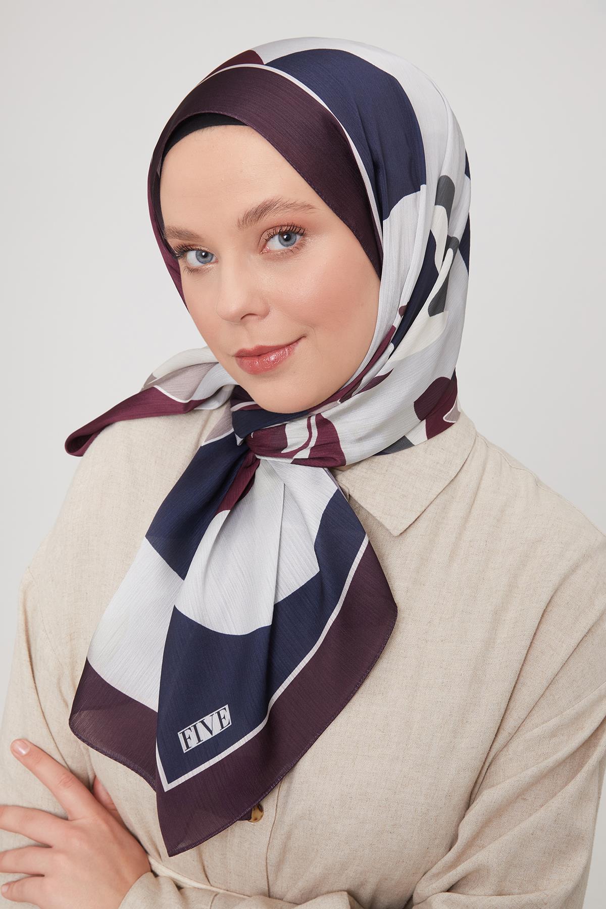 Fivescarf Vişne Soyut Çiçek Desen Brand Şal
