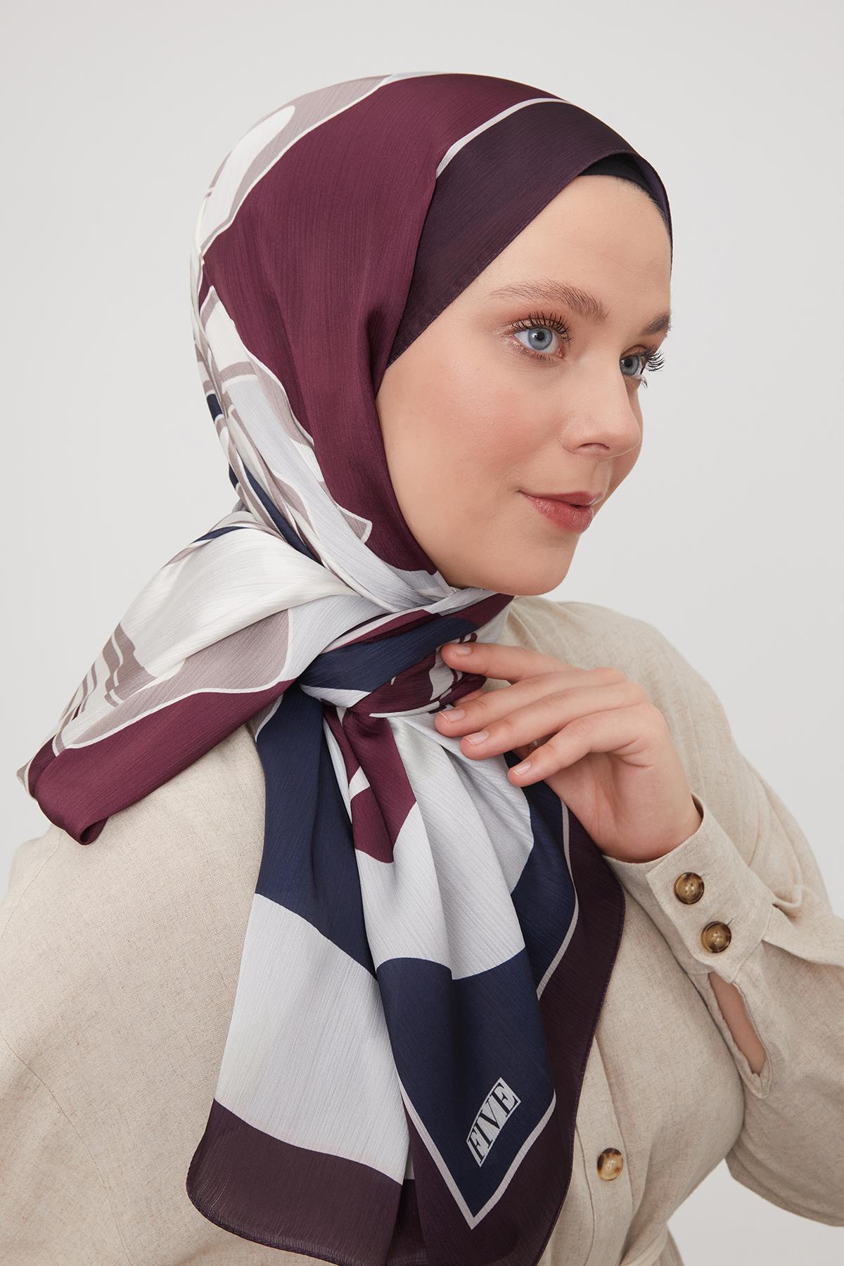 Fivescarf Vişne Soyut Çiçek Desen Brand Şal