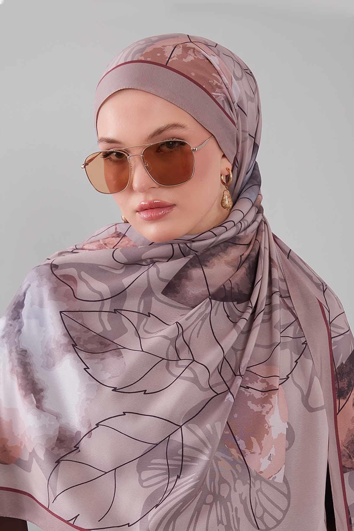 Fivescarf Vizon Akvarel Yaprak Desen Moos Chrep Şal