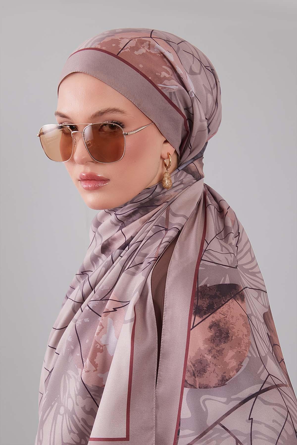 Fivescarf Vizon Akvarel Yaprak Desen Moos Chrep Şal