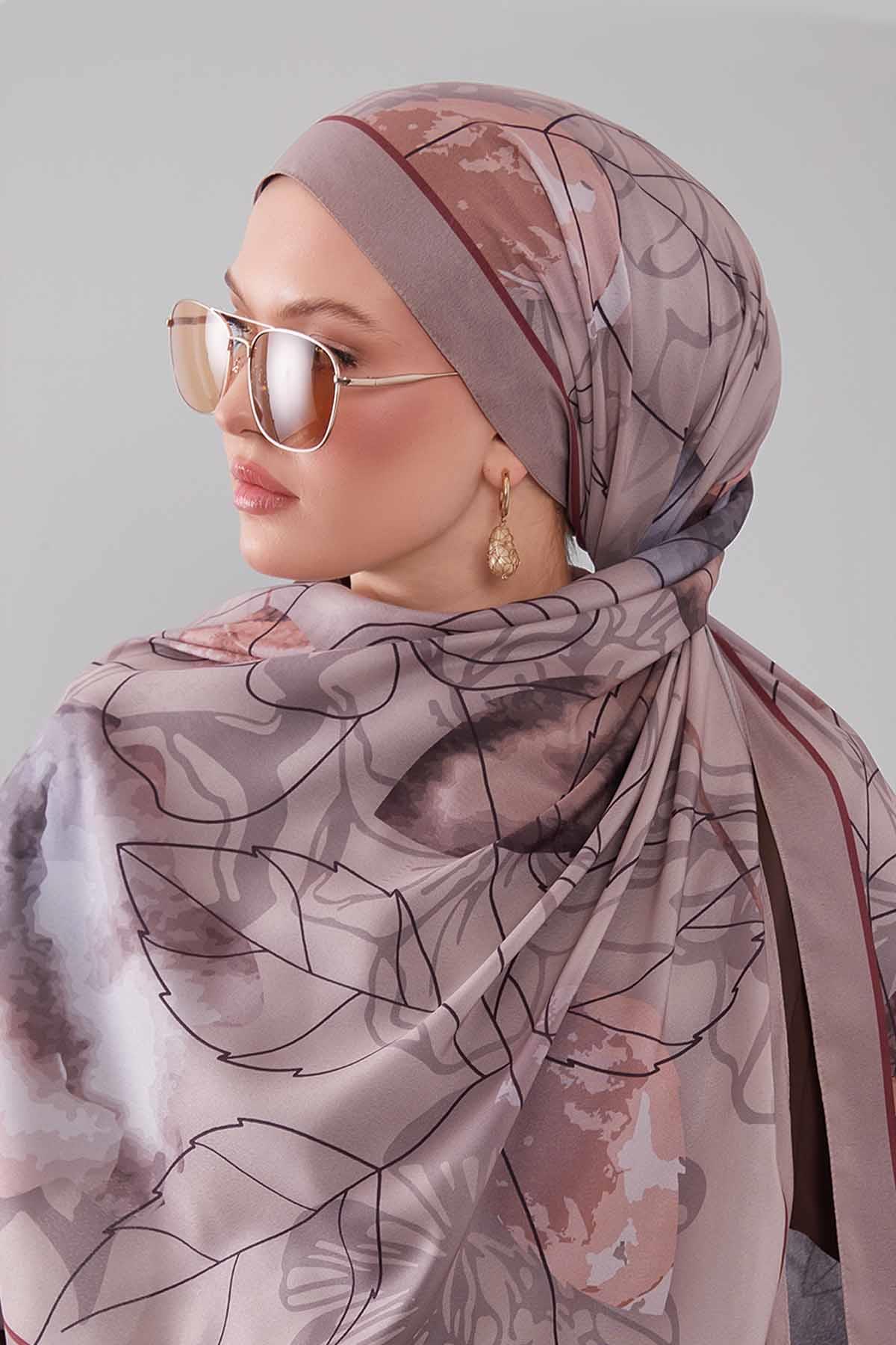 Fivescarf Vizon Akvarel Yaprak Desen Moos Chrep Şal