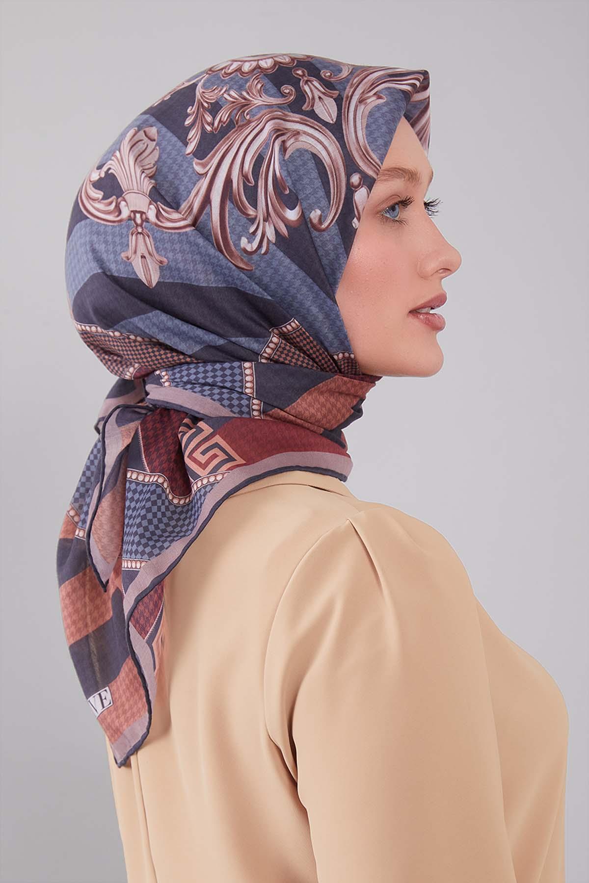 Fivescarf Vizon Boncuk Desen Silk Coton Eşarp
