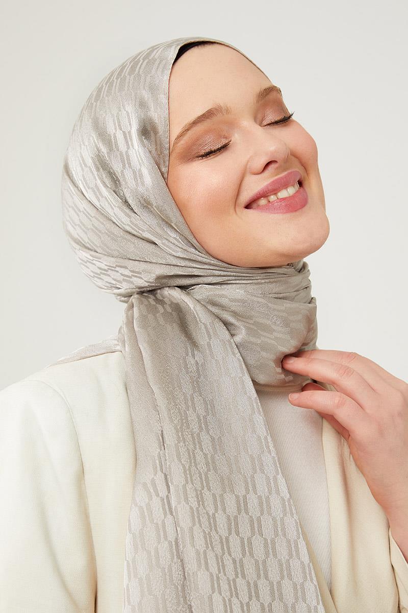 Fivescarf Vizon Burgu Desen Jakarlı Elegance Şal