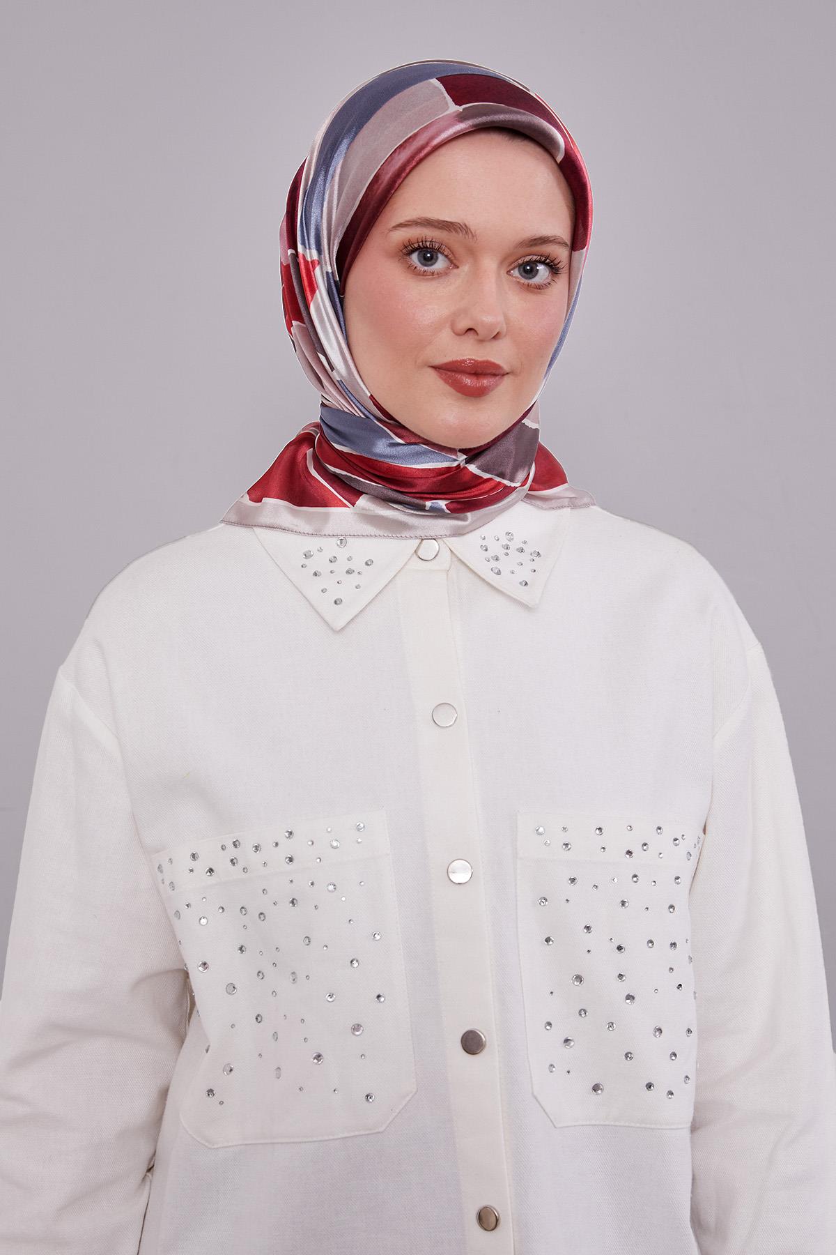Fivescarf Vizon Geometrik Desen Kristal Eşarp