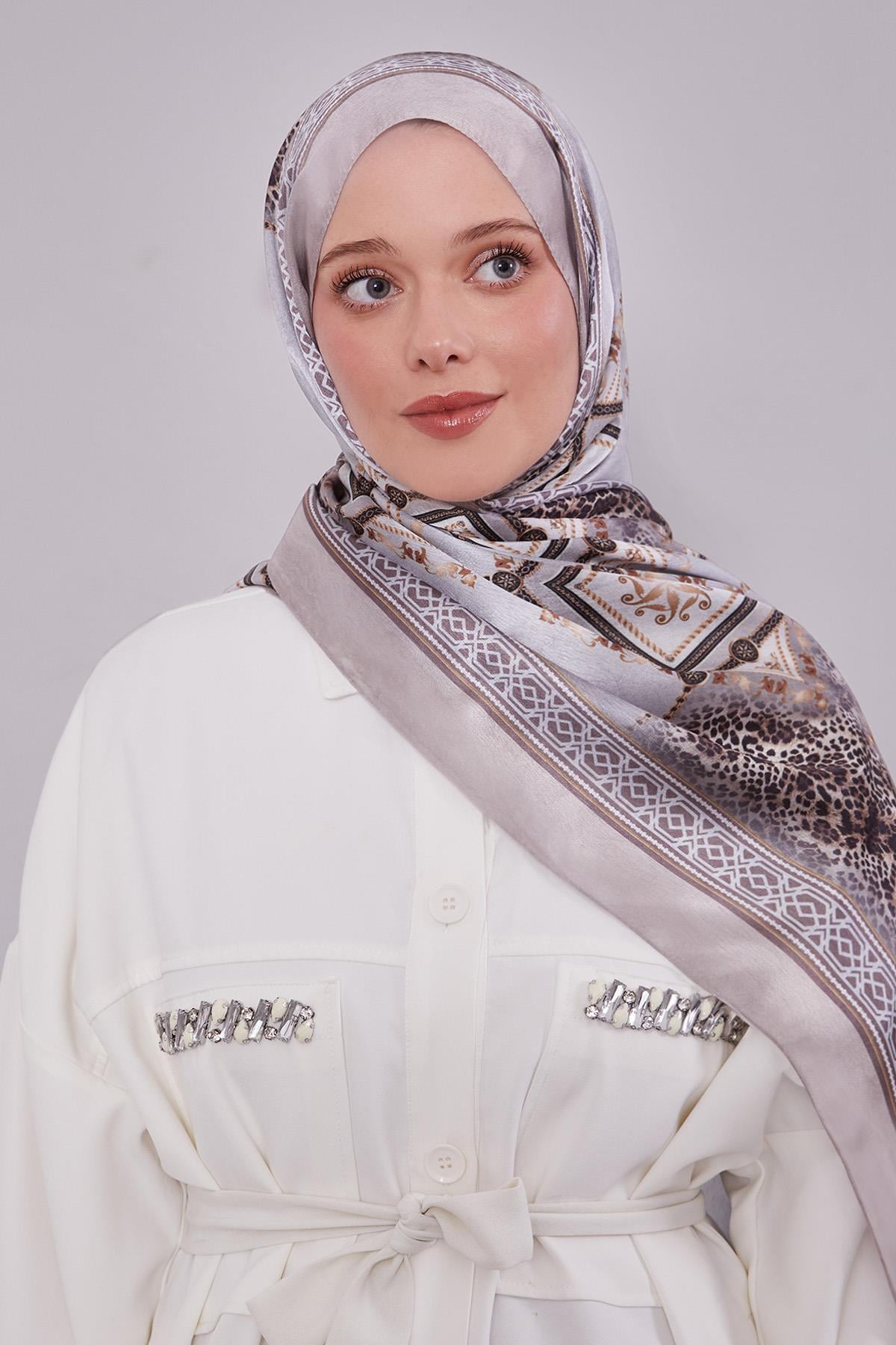 Fivescarf Vizon Geometrik Desen Vual İpek Şal