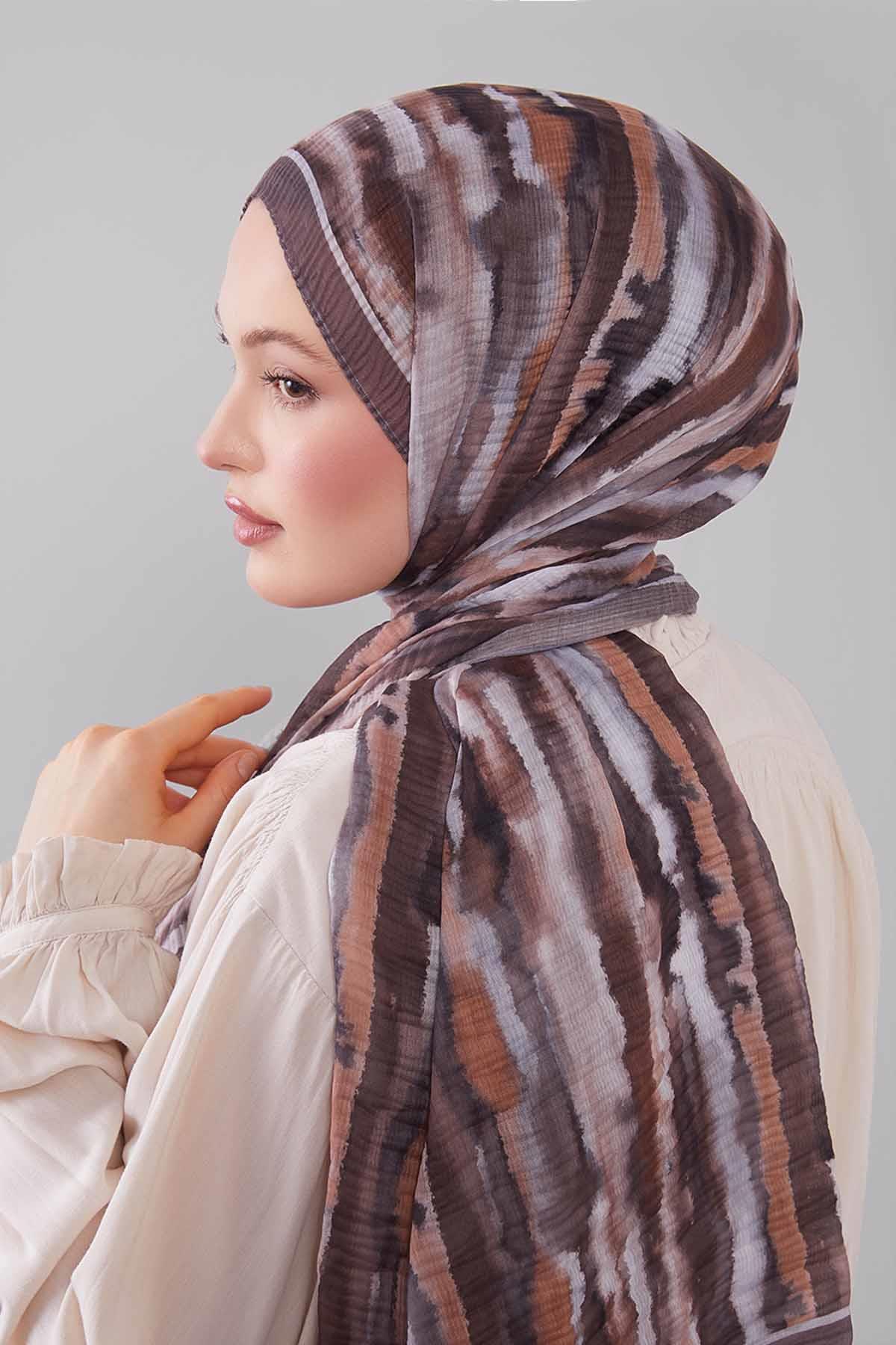 Fivescarf Vizon Harmal Desen Müslin Cotton Şal