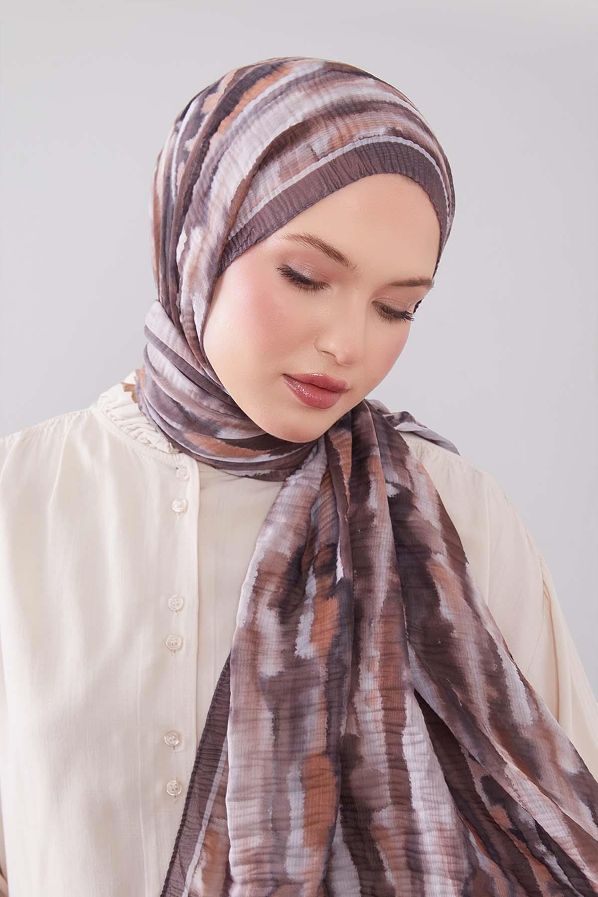 Fivescarf Vizon Harmal Desen Müslin Cotton Şal