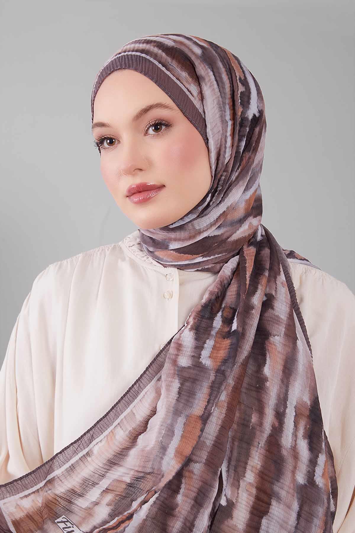Fivescarf Vizon Harmal Desen Müslin Cotton Şal