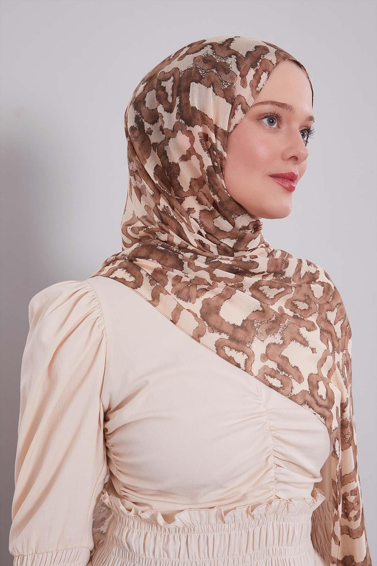 Fivescarf Vizon Leopar Desen Vivian Şal
