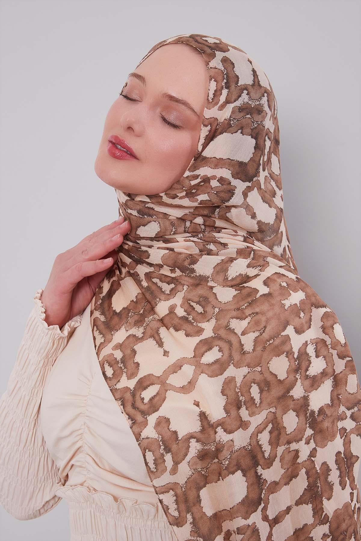 Fivescarf Vizon Leopar Desen Vivian Şal