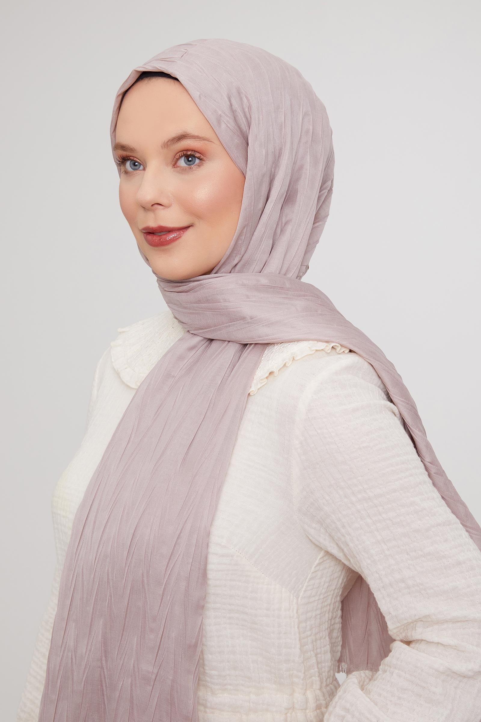 Fivescarf Vizon Pliseli Pamuklu Şal