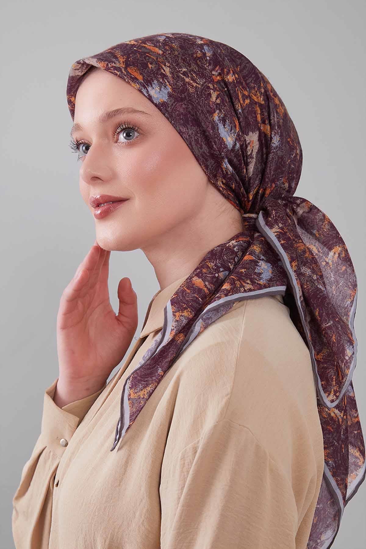 Fivescarf Vizon Retro Çiçek Desen Silk Coton Eşarp