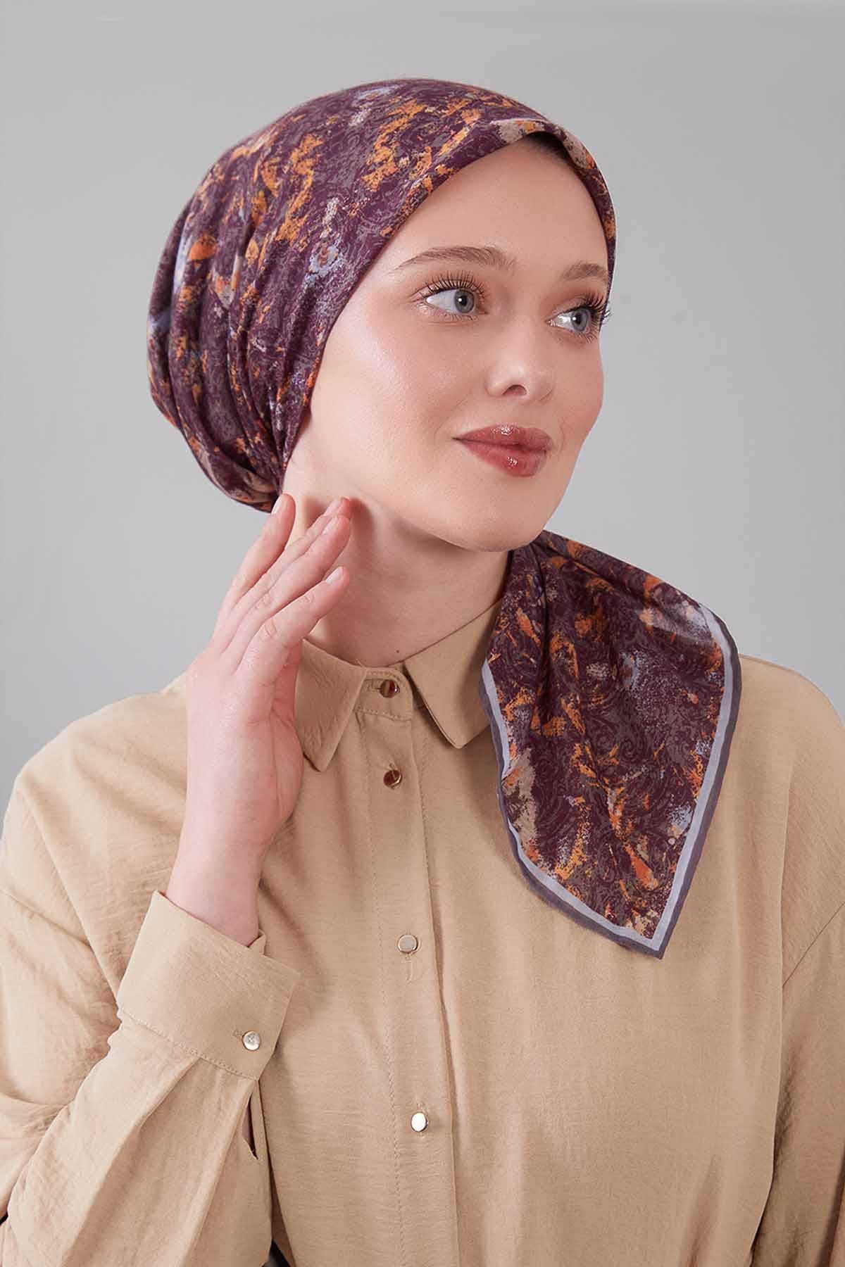 Fivescarf Vizon Retro Çiçek Desen Silk Coton Eşarp