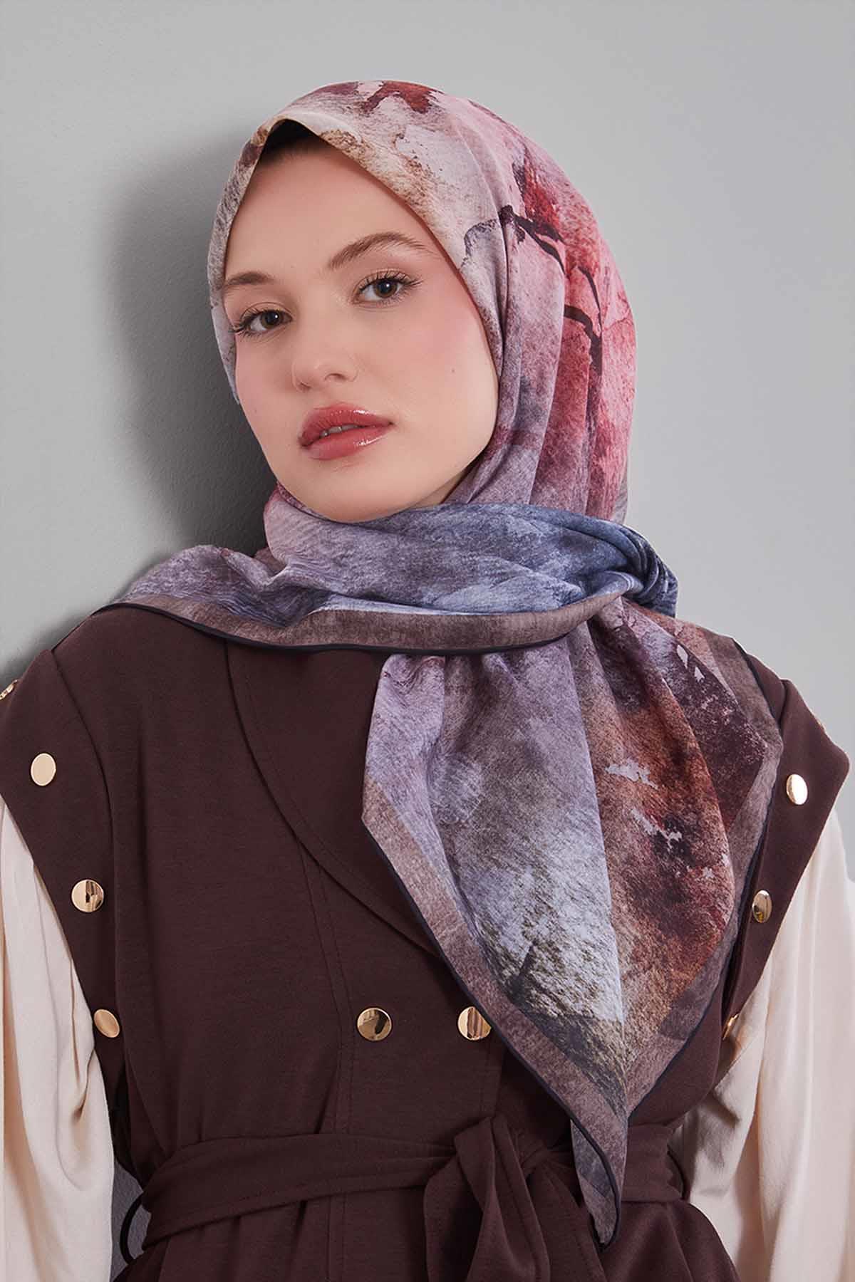 Fivescarf Vizon Soyut Desen Silk Coton Eşarp