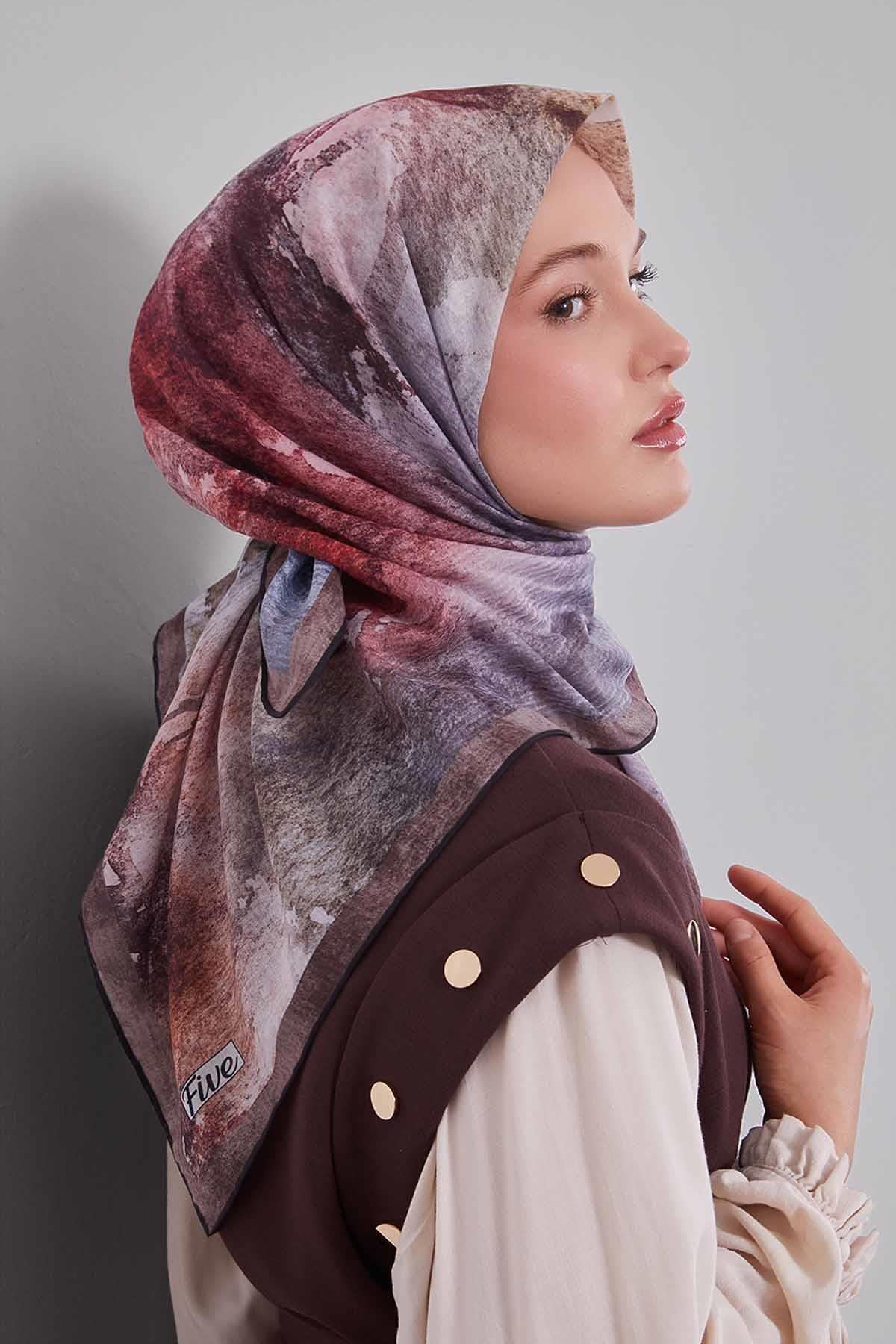 Fivescarf Vizon Soyut Desen Silk Coton Eşarp