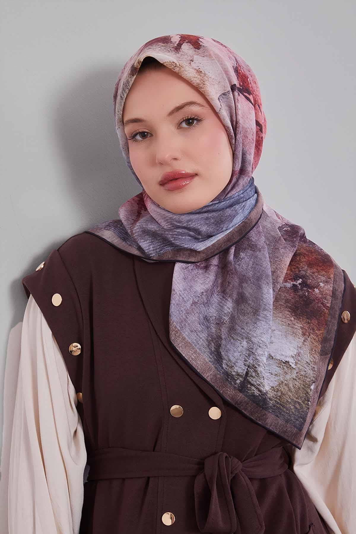 Fivescarf Vizon Soyut Desen Silk Coton Eşarp