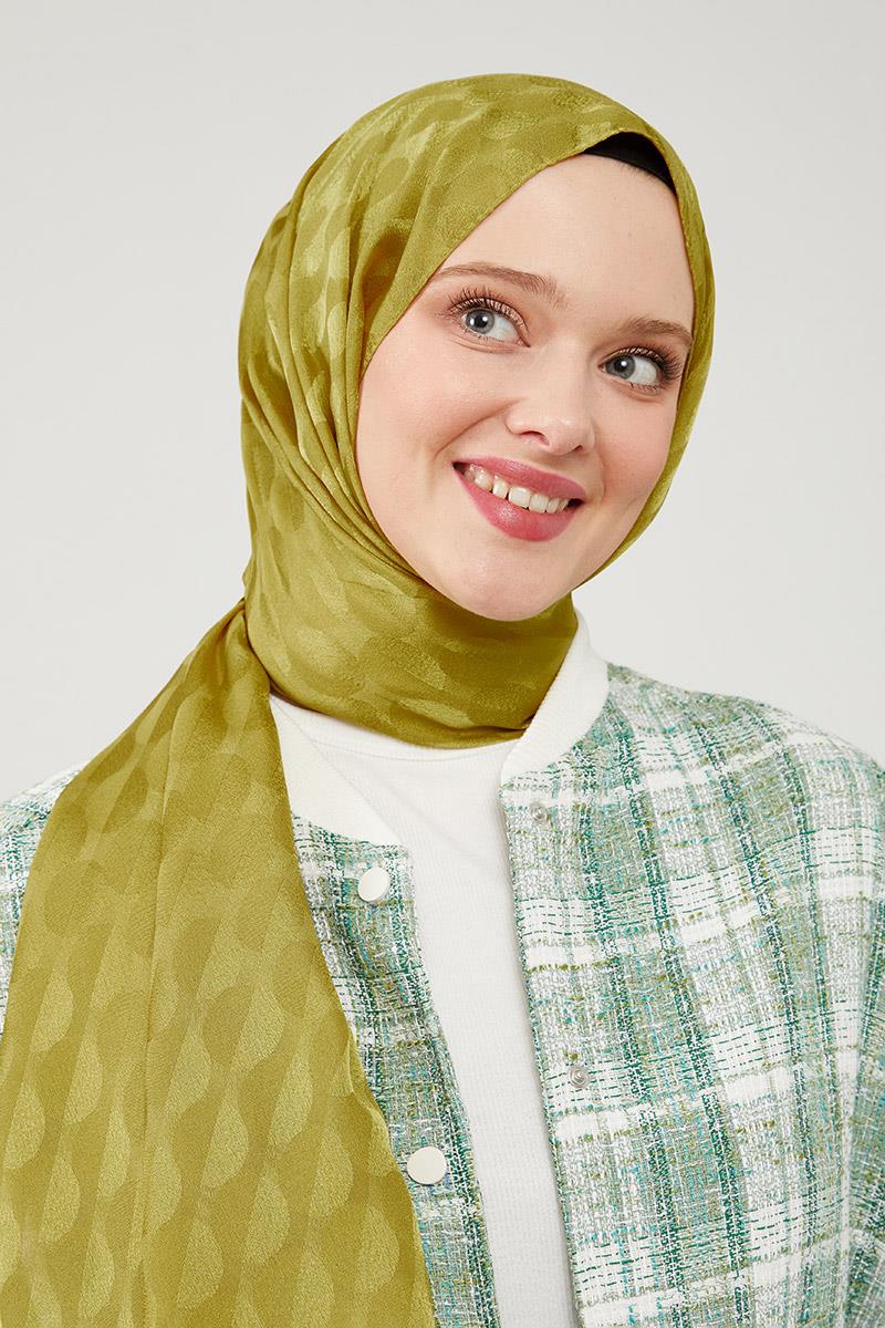 Fivescarf Yağ Yeşili Ay Desen Jakarlı Elegance Şal