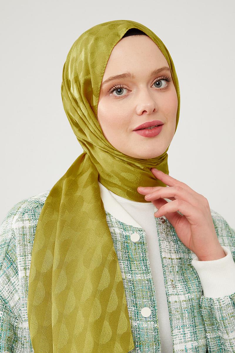 Fivescarf Yağ Yeşili Ay Desen Jakarlı Elegance Şal
