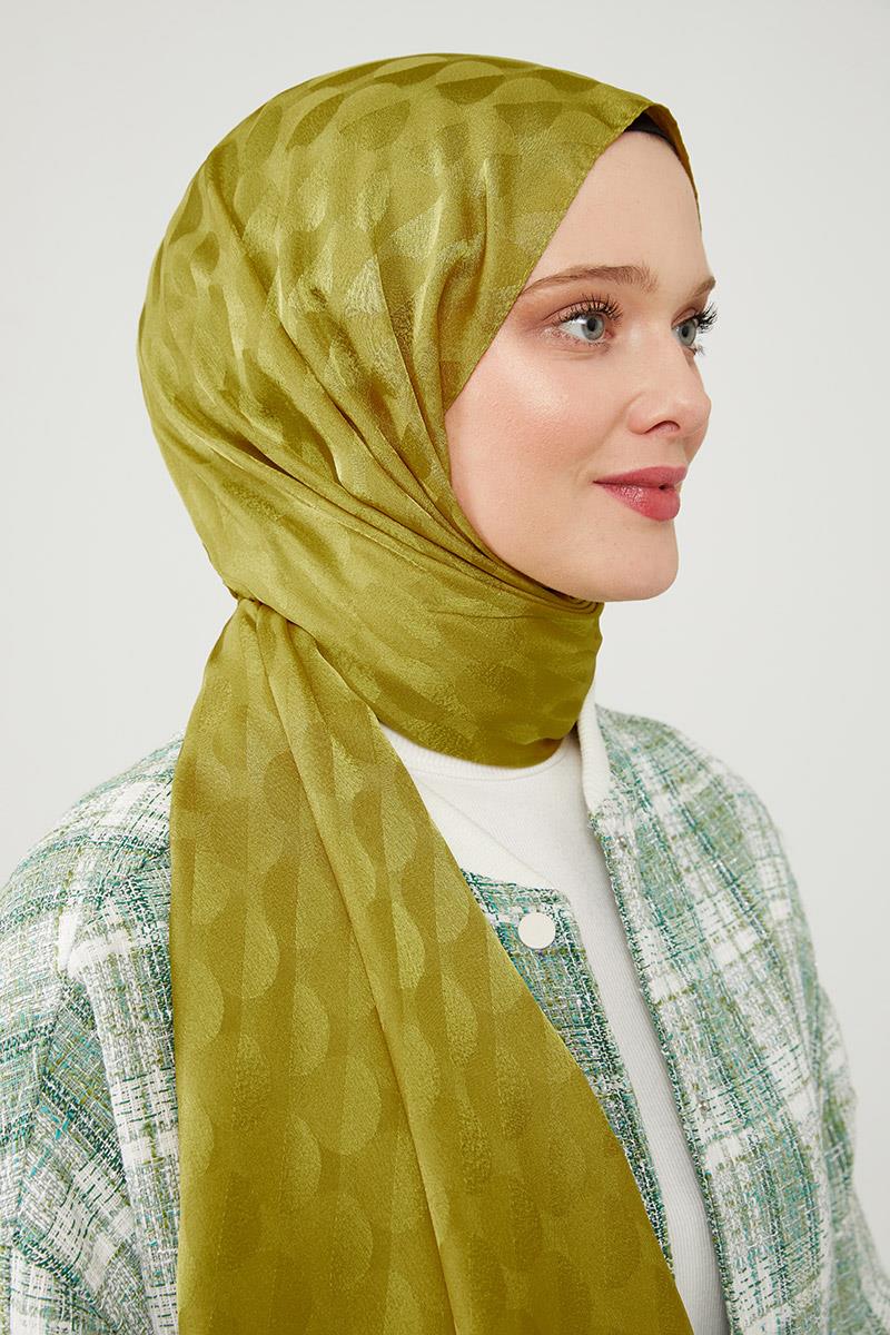 Fivescarf Yağ Yeşili Ay Desen Jakarlı Elegance Şal