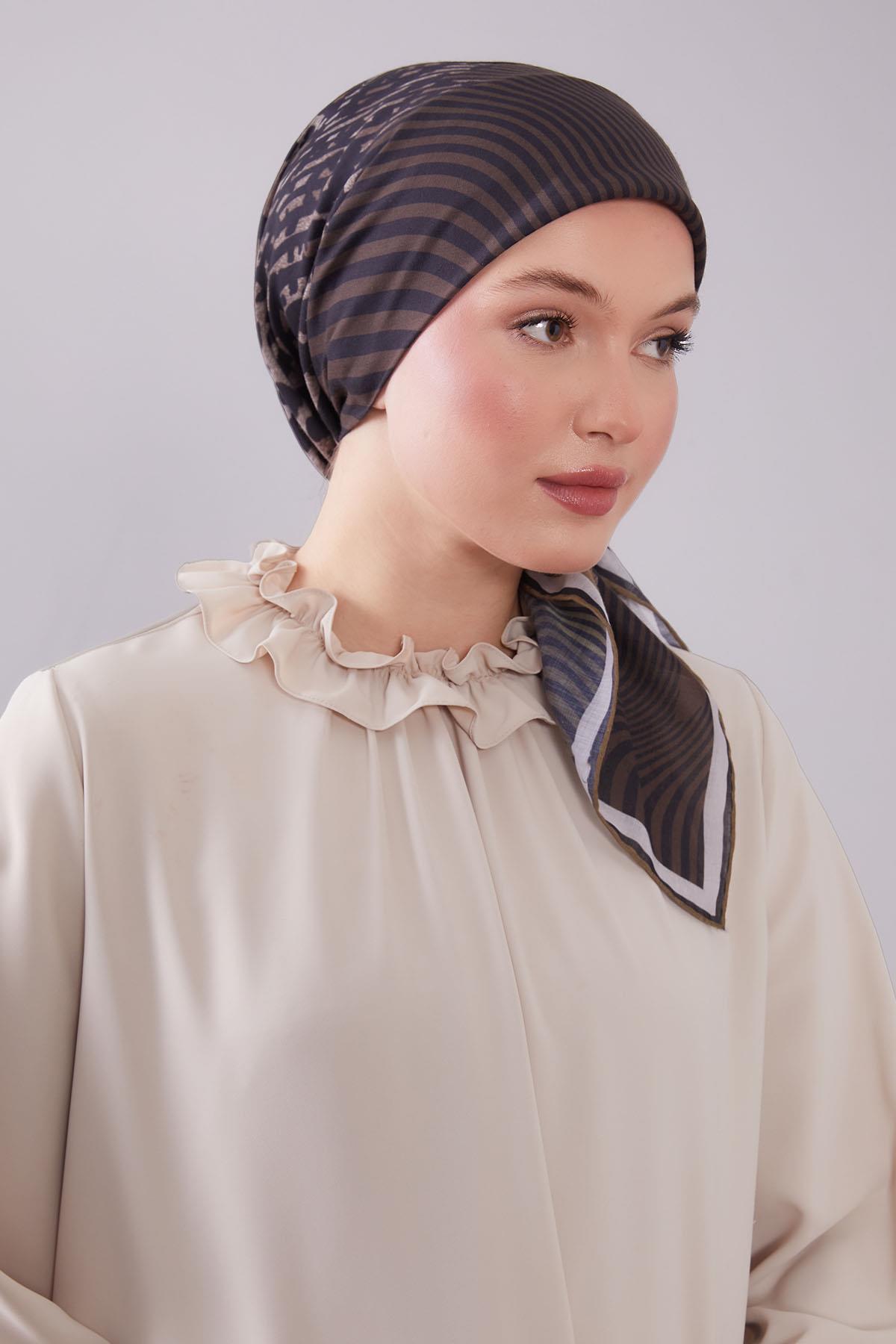 Fivescarf Yağ Yeşili Leopar Desen Silk Coton Eşarp