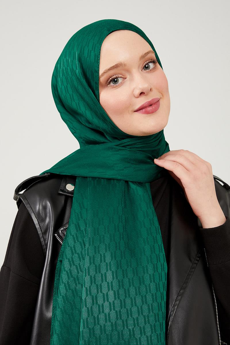 Fivescarf Yeşil Burgu Desen Jakarlı Elegance Şal