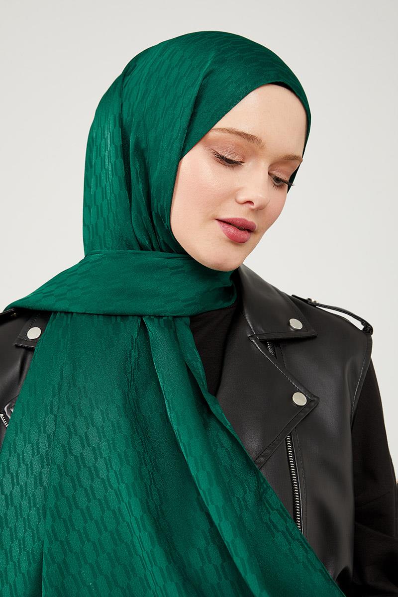 Fivescarf Yeşil Burgu Desen Jakarlı Elegance Şal