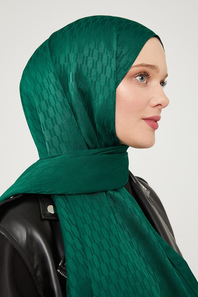 Fivescarf Yeşil Burgu Desen Jakarlı Elegance Şal
