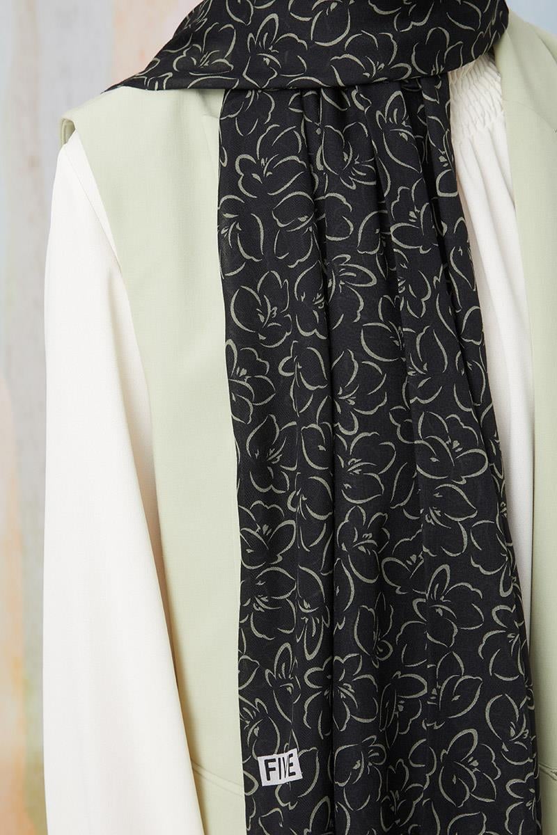 Fivescarf Yeşil Desenli Cotton Şal