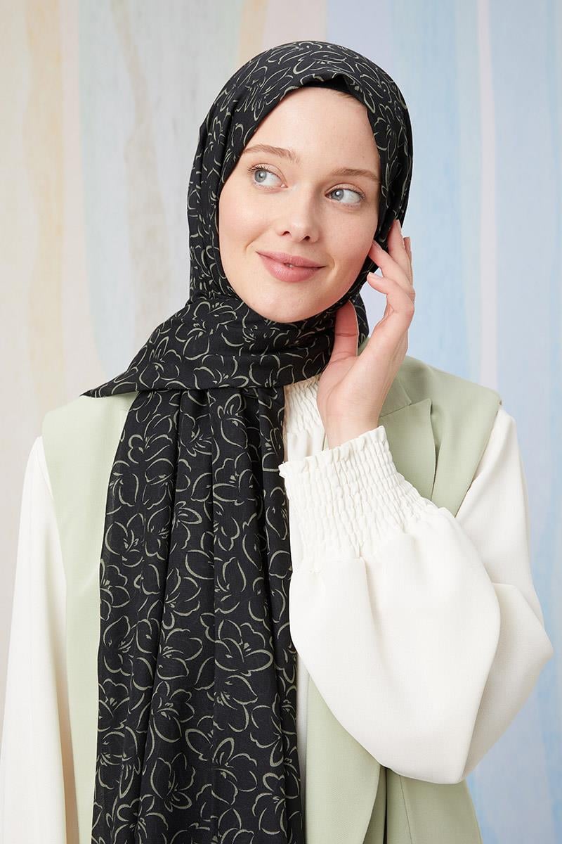 Fivescarf Yeşil Desenli Cotton Şal