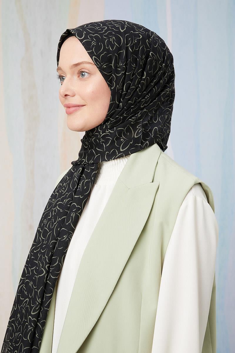 Fivescarf Yeşil Desenli Cotton Şal