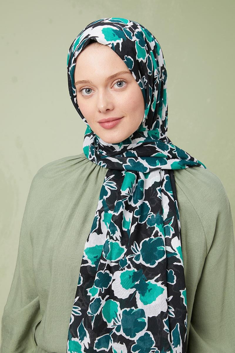 Fivescarf Yeşil Desenli Cotton Şal