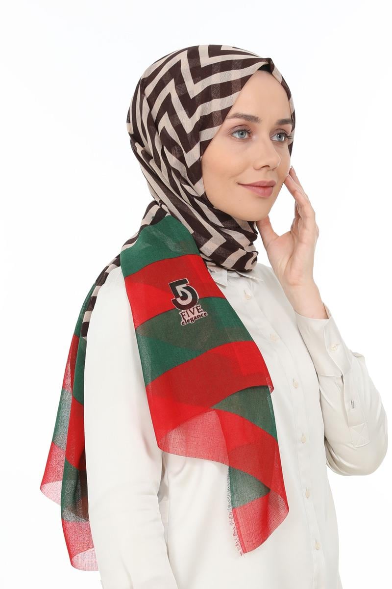 Fivescarf Yeşil Desenli Pamuk Şal