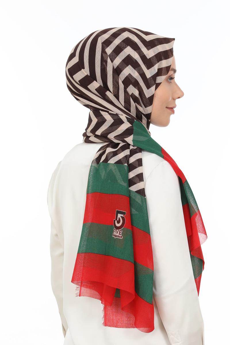 Fivescarf Yeşil Desenli Pamuk Şal