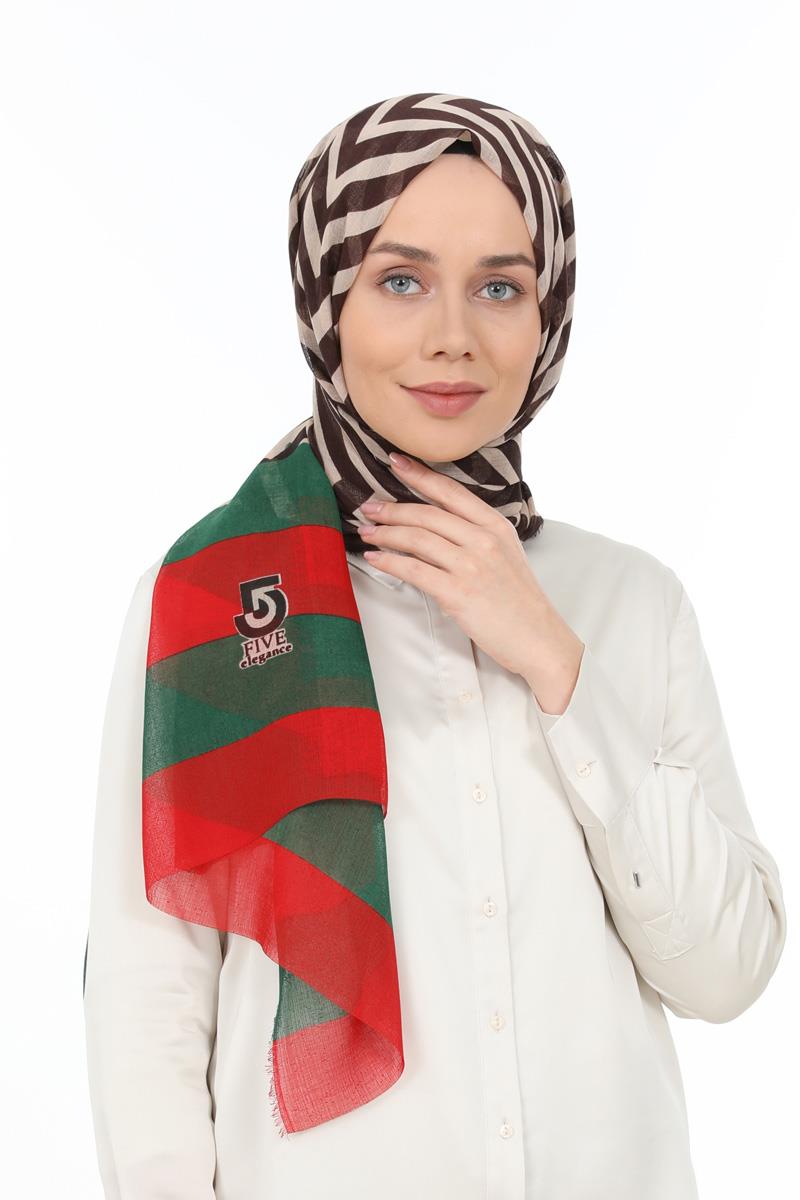 Fivescarf Yeşil Desenli Pamuk Şal