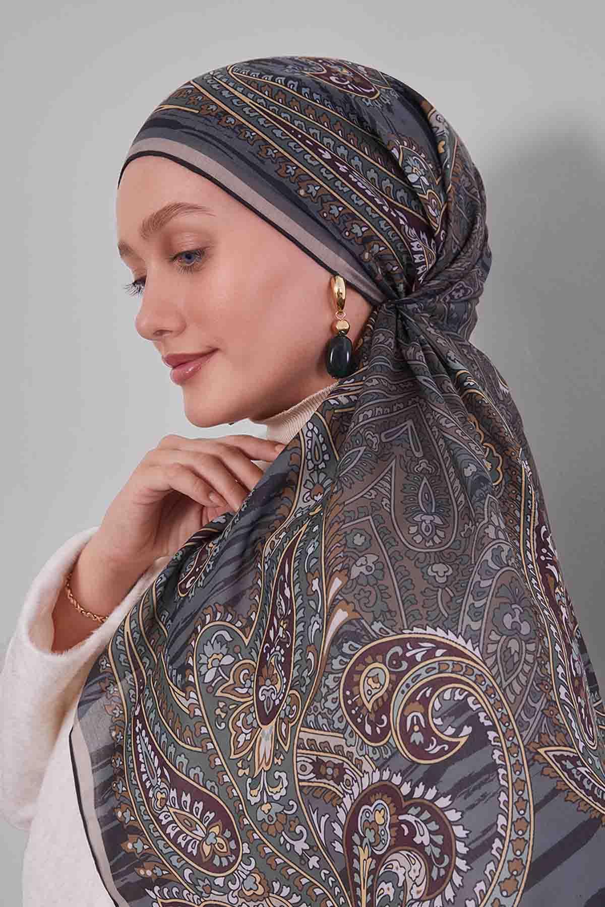 Fivescarf Yeşil Ebruli Desen Silk Coton Eşarp
