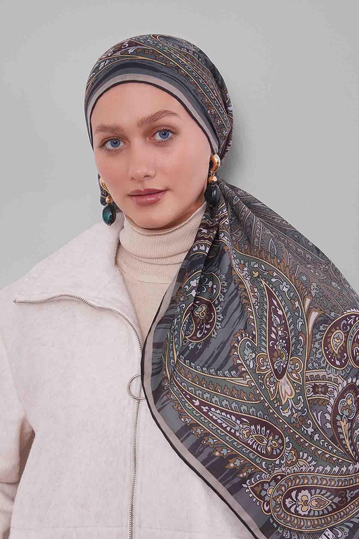 Fivescarf Yeşil Ebruli Desen Silk Coton Eşarp