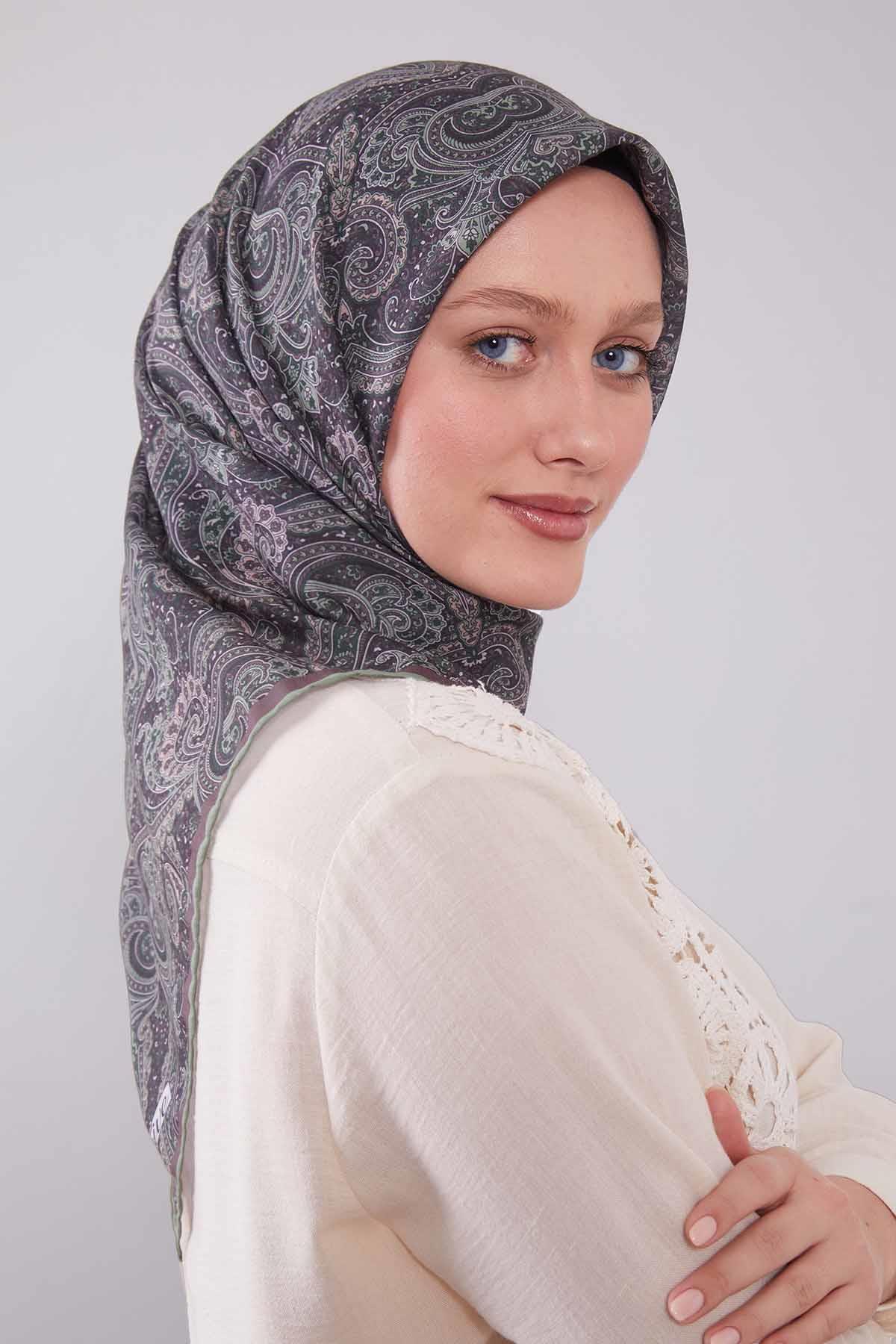 Fivescarf Yeşil Etnik Desen Silk Cotton Eşarp