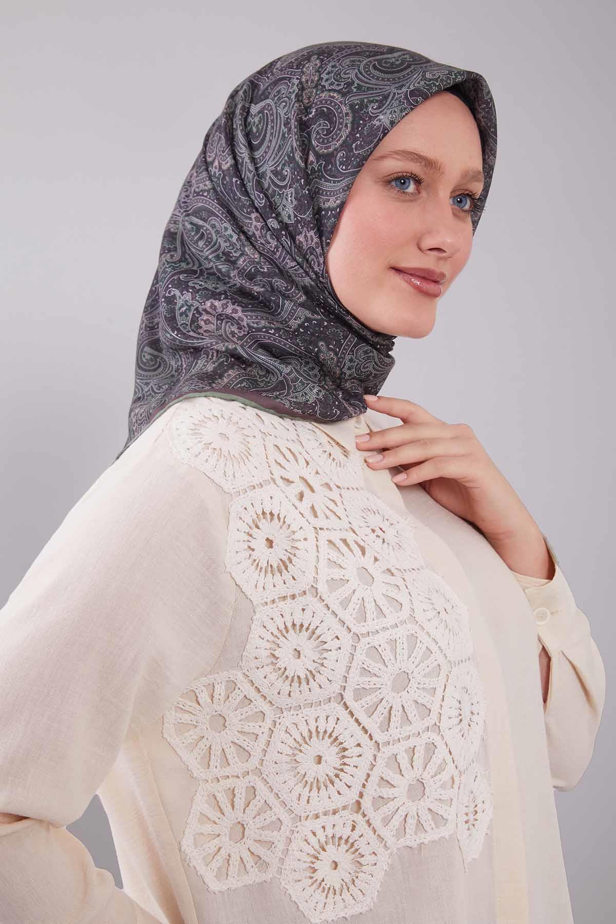 Fivescarf Yeşil Etnik Desen Silk Cotton Eşarp