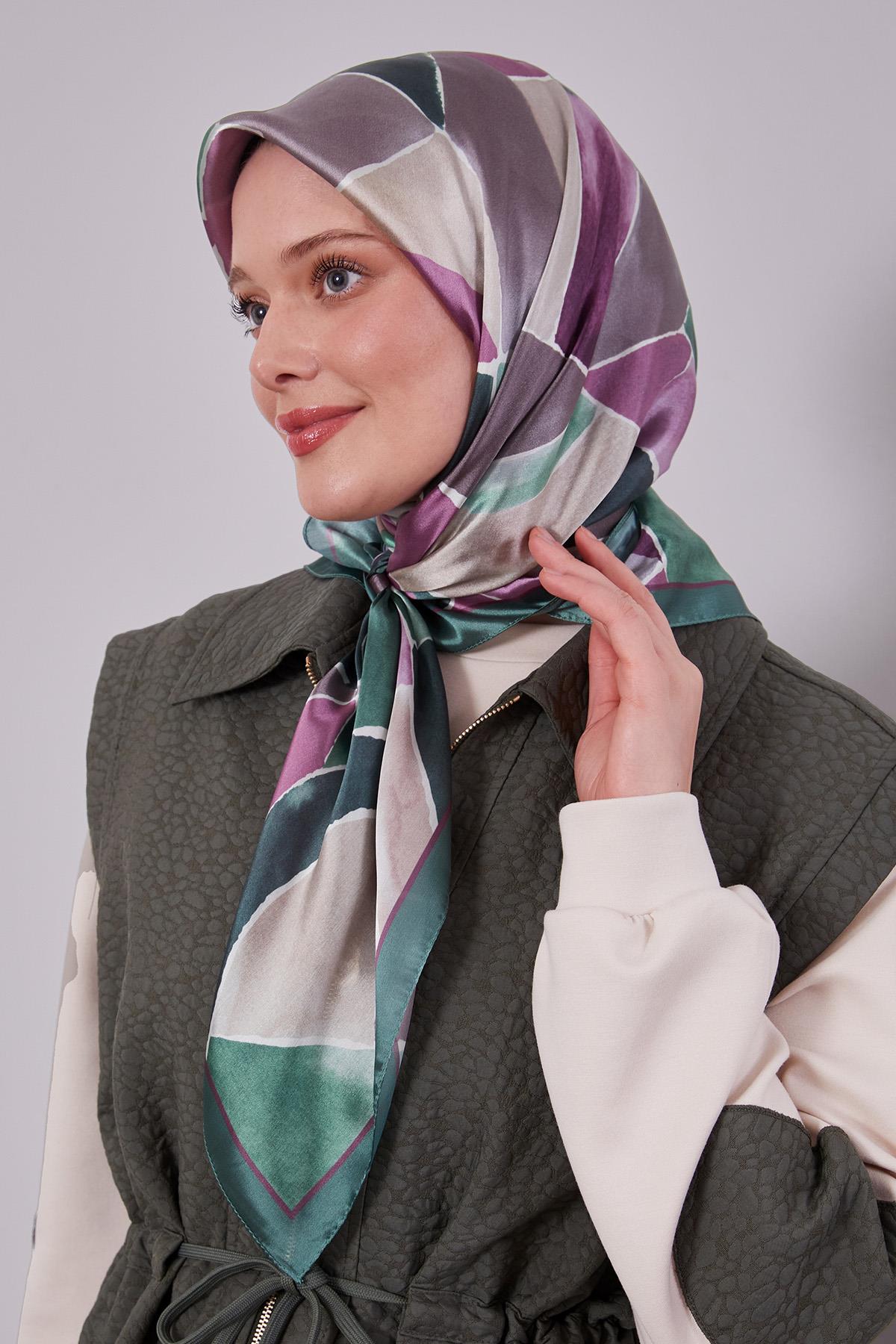Fivescarf Yeşil Geometrik Desen Kristal Eşarp
