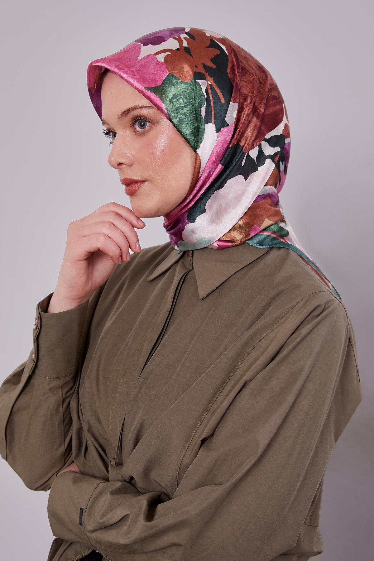 Fivescarf Yeşil Gül Desen Kristal Eşarp