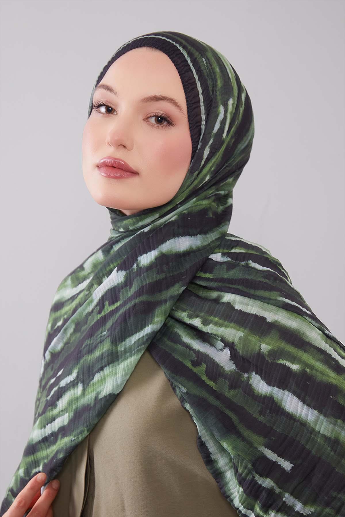 Fivescarf Yeşil Harmal Desen Müslin Cotton Şal