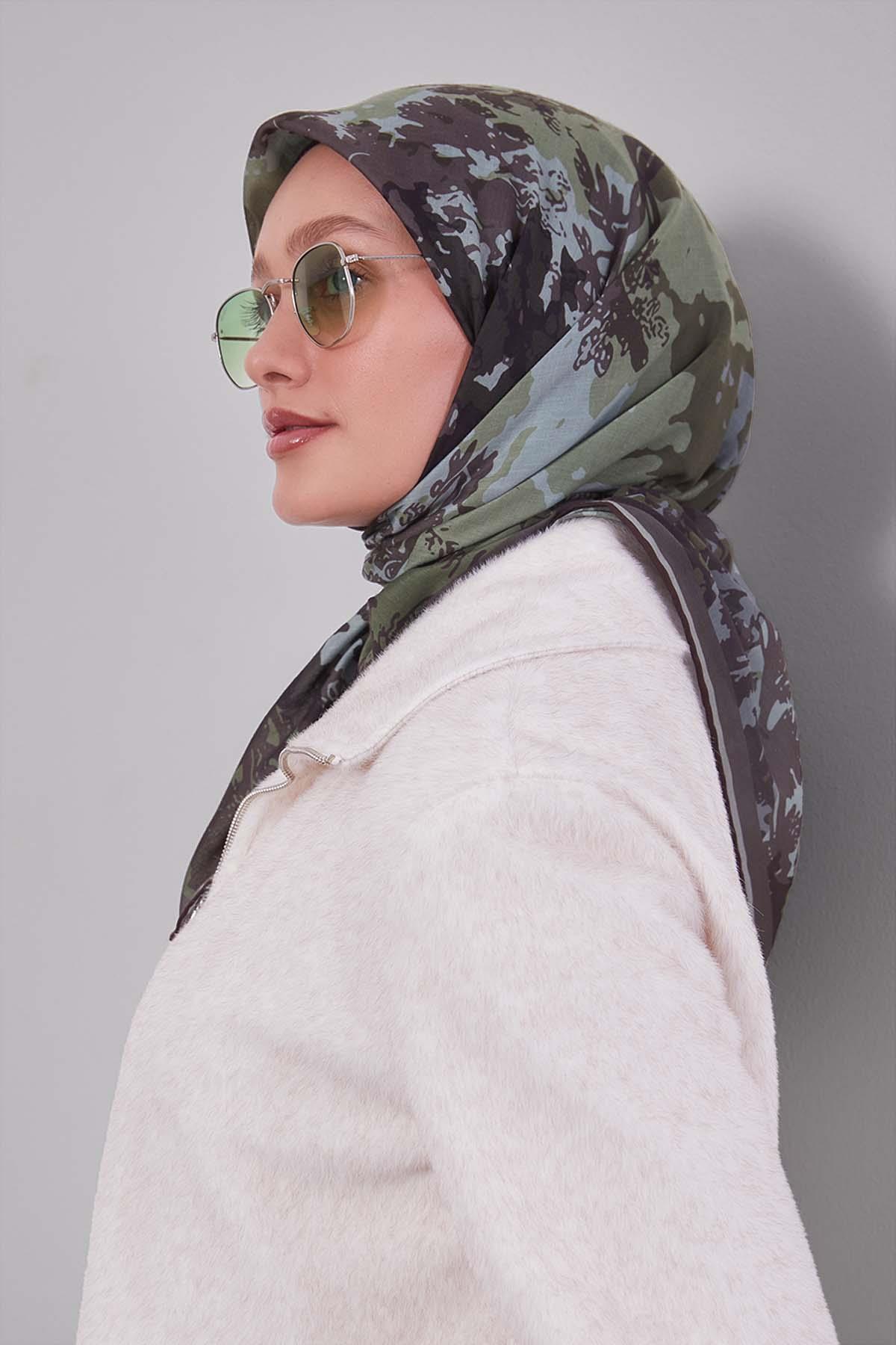 Fivescarf Yeşil Karışık Desen Silk Coton Eşarp