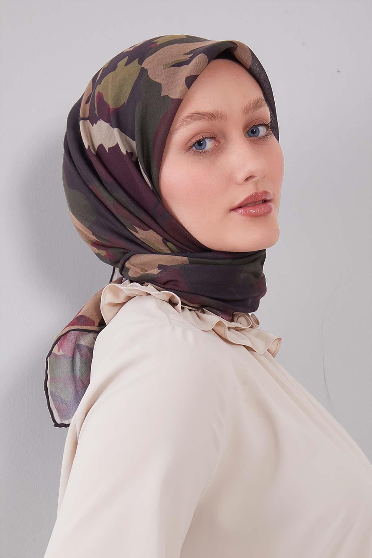 Fivescarf Yeşil Karışık Desen Silk Coton Eşarp