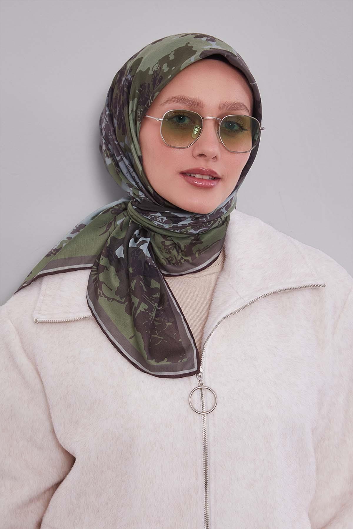 Fivescarf Yeşil Karışık Desen Silk Coton Eşarp