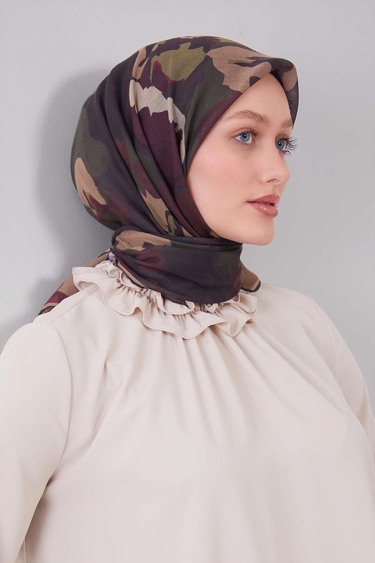 Fivescarf Yeşil Karışık Desen Silk Coton Eşarp
