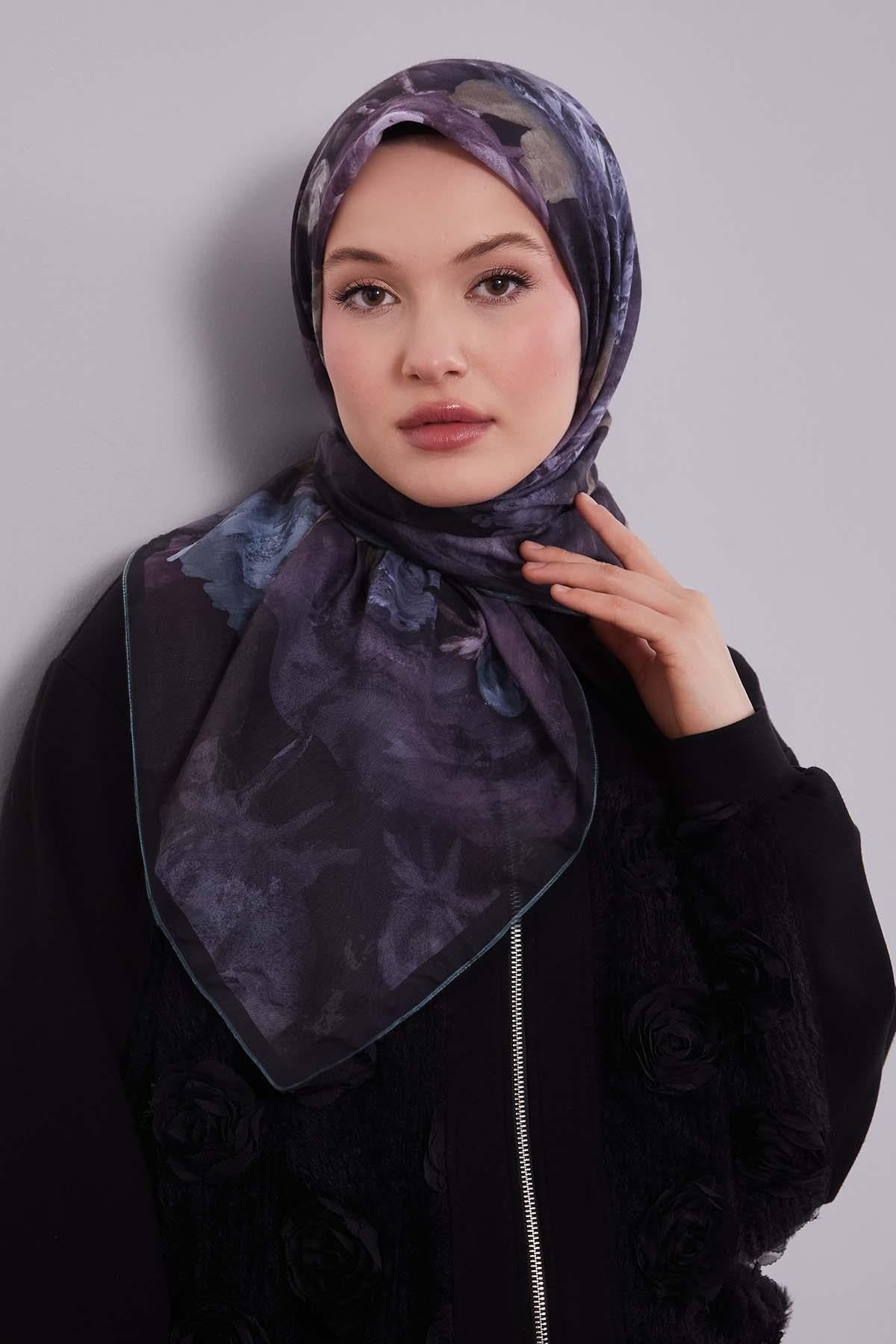 Fivescarf Yeşil Lale Desen Silk Coton Eşarp