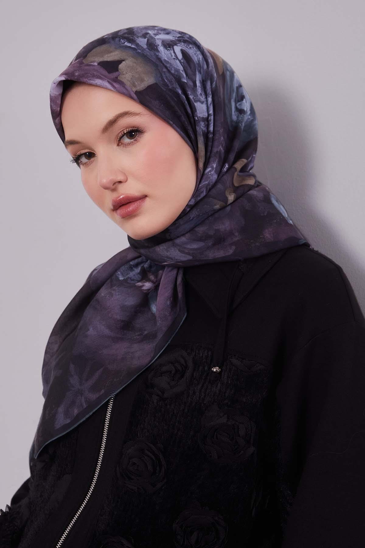 Fivescarf Yeşil Lale Desen Silk Coton Eşarp