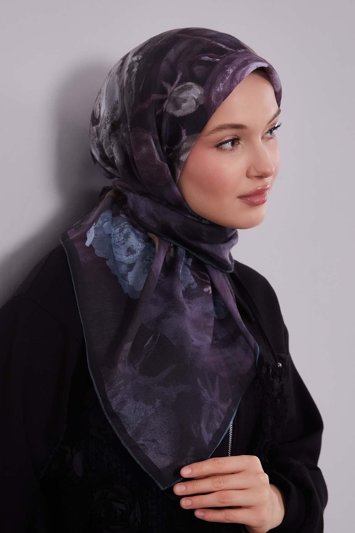 Fivescarf Yeşil Lale Desen Silk Coton Eşarp